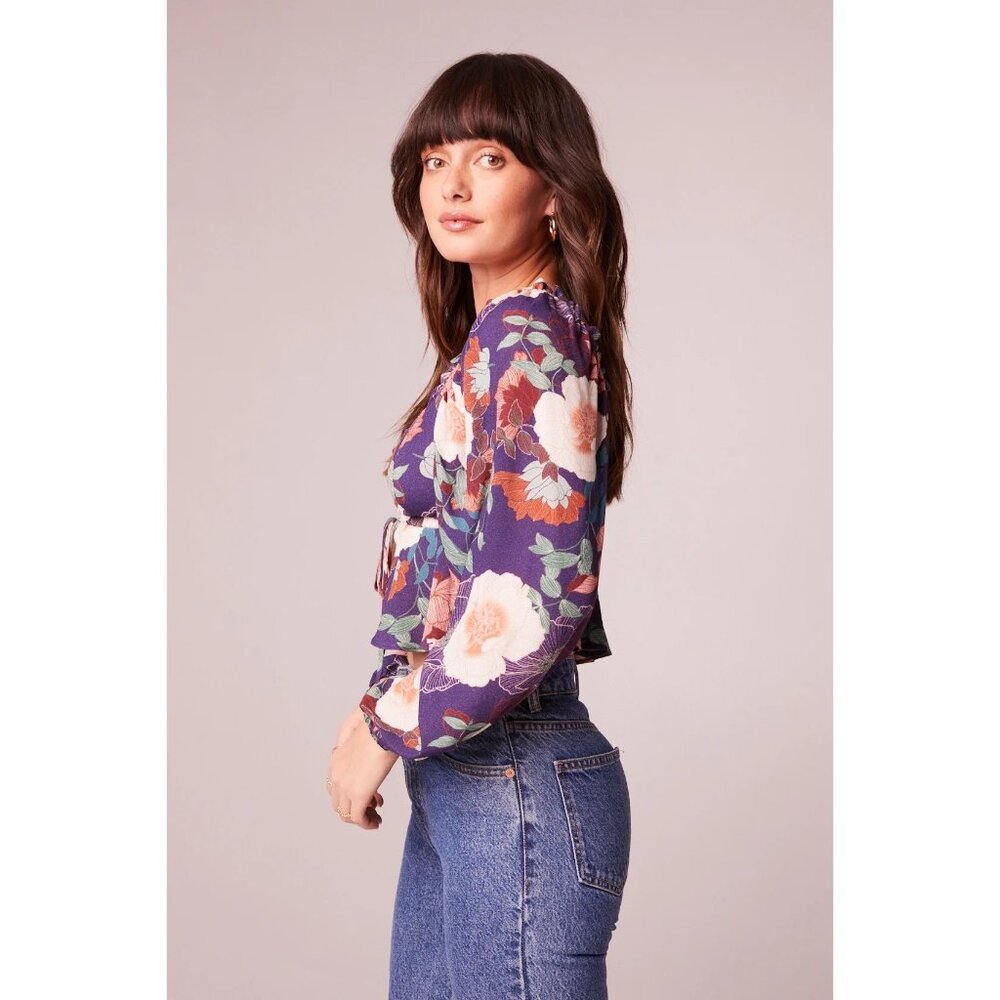 Band Of The Free Floriane LS Blouse Womens Medium Purple Ivory Boho Coquette NWT - Picture 6 of 16